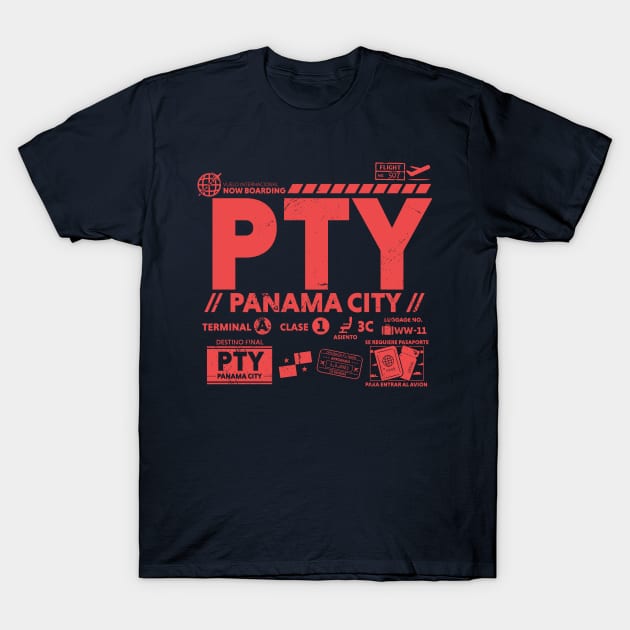 Vintage Panama City PTY Airport Code Travel Day Retro Travel Tag T-Shirt by Now Boarding